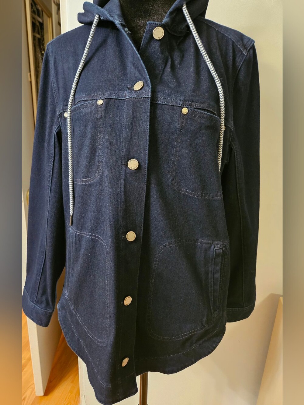Liverpool Los Angeles Hooded Denim Shirt Jacket Shacket Indigo M NWOT